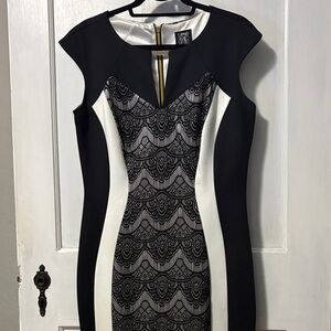 Jax Black and White Lace Panel Mini Dress